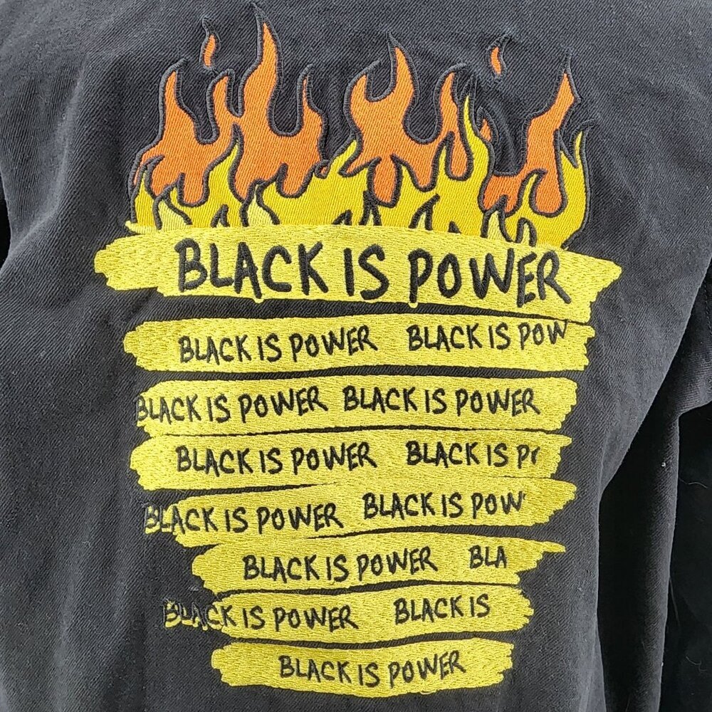 Forever 21+ Black Jacket With Embroidered Peace Sign "Black Is Power" Text Desig - Picture 3 of 12